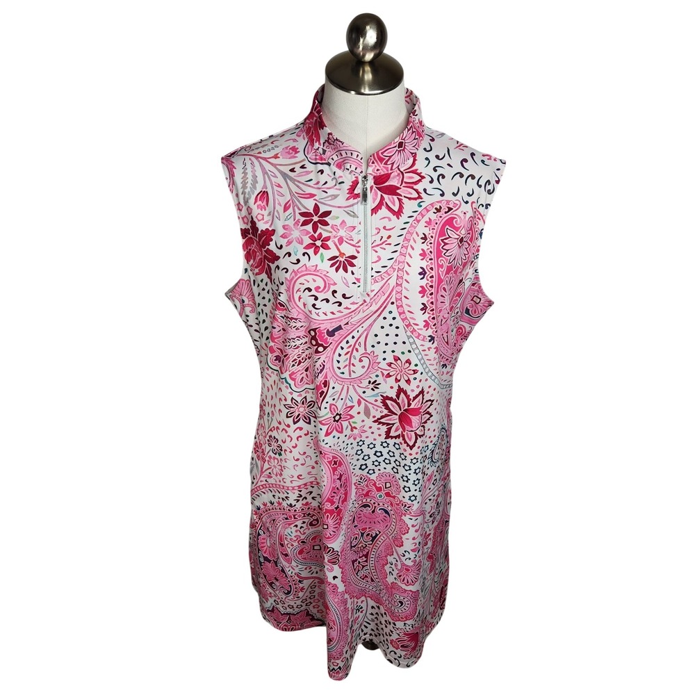 Acegolfs Golf Dress Women XL Pink Paisley Floral Sleeveless Quarter Zip Athletic